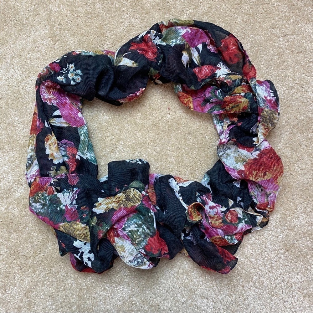 Black with Floral Design Infinity Scarf NWOT